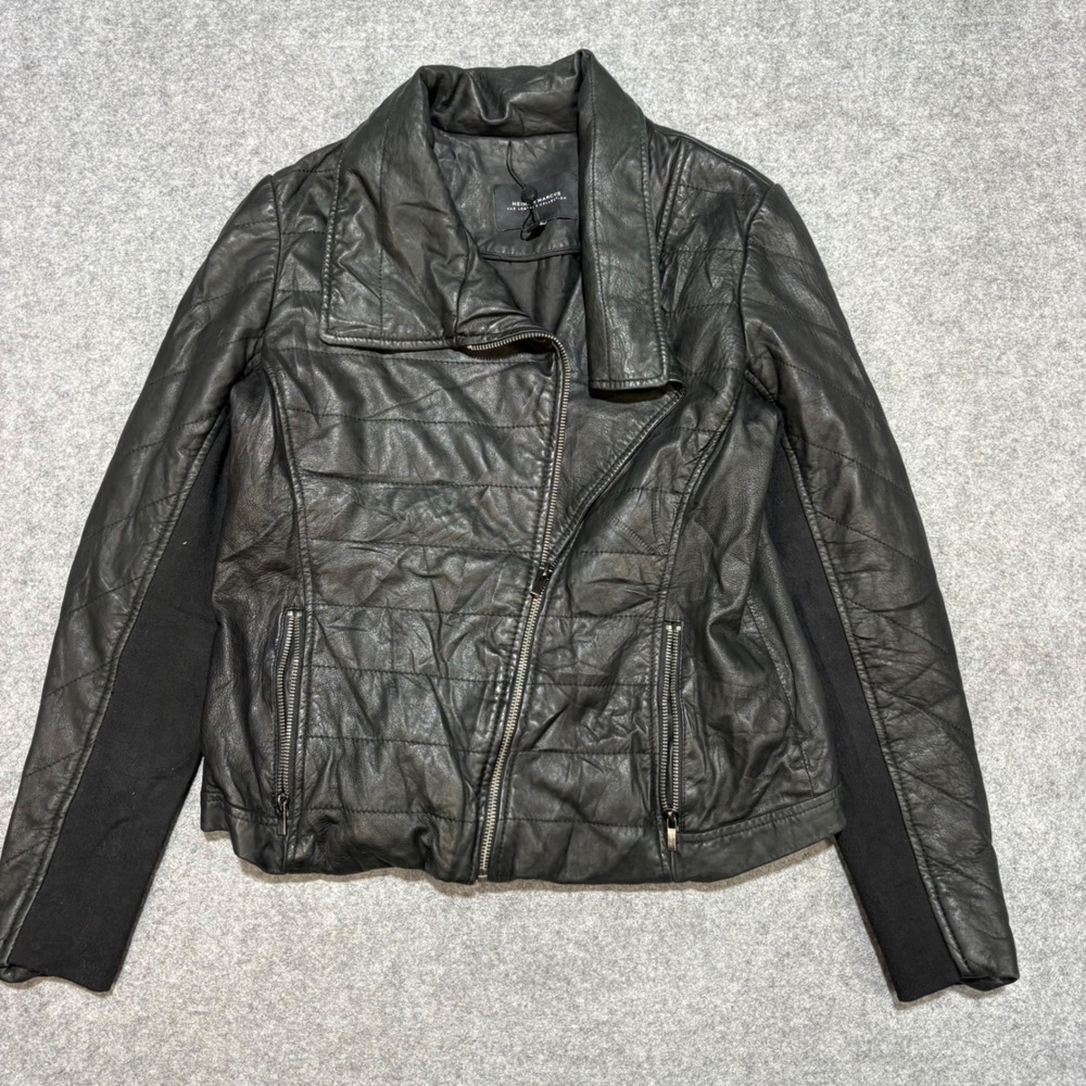 Neiman Marcus Black Genuine Leather Quilted Moto Jacket Asymmetrical Zip Large